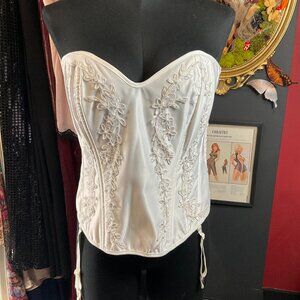 Vintage bridal Shirley Lace Up Boned Strapless Corset Bustier Size 36 White